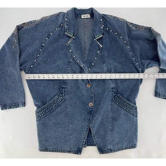 Vtg Side Roll Studded Embroidered Jacket Denim Studded Pocket Button One Sz Flaw - Picture 16 of 16